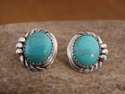 Navajo Indian Sterling Silver Turquoise Post Earrings By Delores Cadman
