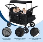 Quad Stroller Wagon 4 Seater Kids Adjustable Push Pull Handle Removable Canopy