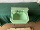 Vintage Pale Jadeite Green Bath Wall Sink Chrome Brass Legs Towel Bars 84-25e