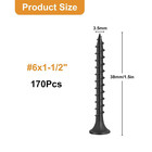 170pcs  6    1-1 2 Inch Drywall Screws  Black Wood Screws  Coarse Thread Sheet   