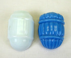 Vintage Pressed Glass Seed Bird Cage Feeder Water Bowl Milk Glass Blue Lot Of 2