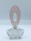 Vintage Czech Glass Perfume Bottle Clear   Pink W  Floral Stopper