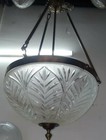 Antique Vintage Art Deco Brass   Cut Glass Ceiling Fixture Chandelier Light Lamp