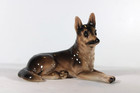 Vintage German Shepherd Dog Figurine Porcelain Ceramic Kasuga Ware Sticker Japan