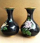 Mid-20th C Massive Hand-crafted Chinese Cloisonne Enamel Floral Vases Pair 10  H