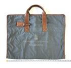 Brunello Cucinelli Grey Canvas tan Grained Leather Trim Travel Garment Bag New 