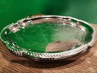 Six Stainless Etched Design Silver Serving Plate Tray 9   x7    Oval Vintage Euc