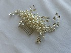Boho Bridal Pearl Crystal Hair Comb Silver Tone Wedding Headpiece Accessory