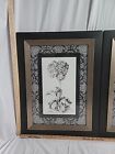 Pair Of Vintage B w Botanical Prints Lace Double Matted And Framed 25x19 5