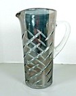 Smokey Gray Crystal Cut Glass Cocktail Martini Pitcher Etched Decanter Mcm Bar
