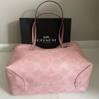 New Coach City Tote Bag In Signature Canvas Powder Pink