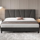 Twin Full Queen King Size Bed Frame Adjustable Upholstered Platform Headboard