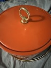 Vintage Mid-century Orange Ice Bucket With Gold Handle