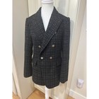 Mina Self Black Plaid Double Breasted Blazer Jacket Textured Gold Thread M