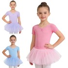 Girls Tutu Skirt Short Sleeve Ballet Leotard Training Dancewear V-neck Toddler