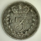 1883 Great Britain Three Pence Silver Xf Coin 3 Pence Uk Circulated 3p