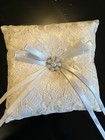 Ring Bearer Pillow Floral Lace Satin Ribbon Faux Pearls Seed Beads