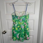 Seawaves Vintage 70s Floral Playsuit Romper Green Pastel Cotton Womens 10