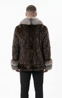 Real Mink Fur Jacket Mens Genuine Silver Fox Fur Collar Cuffs Brown Winter Coat