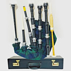 Black Sottish Highland Bagpipe Silver Mounts Blackwatch Tartan Cover W hard Case