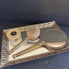 Hollywood Regency Gold Ton Filigree Vanity Dresser Set Of 6 Boudoir Decor