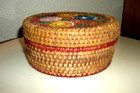 Victorian Wicker Sewing Basket Hp Floral Lid Petite Antique Sunning
