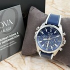 Bulova Marine Star 96b287 Blue Dial Silicone Strap Men s Quartz Watch 43mm