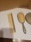 Vintage Silver Plated Repousse Hand Mirror And Brush Vanity Set Ornate Elegant