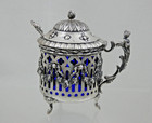 Antique French Silver Mustard Pot With Original Spoon Sterling France 18 Century
