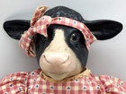 Antique 22  Porcelain Ceramic Face Cow Gingham Check Soft Body Primitive Doll