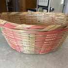 Vintage Large Wicker Wood Oval Easter Basket Pinks  And Greens