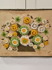 Vtg Crewel Embroidery Yarn Mcm Flowers In Basket Hanging Wall Art 19  X 14 5 