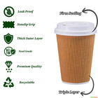 Disposable Coffee Cups Paper Kraft Ripple Cups   Lids Hot Drinks Triple Layer