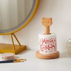 Toilet Paper Holder Stand Free Standing Cute Cat Design Wooden Decorative Roll