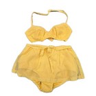 Vintage 1960s Bathing Suit 2pc Bikini Swimsuit Halter Top Skirt Yellow Pin Up Xs