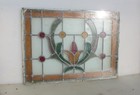 Antique Stained Glass Window Panel Leaded Old Vintage Victorian 24 5 x18  Cased