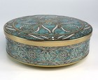 Vintage Round 8  Aqua   Gold Empty Tin Designed By Daher Made In England 11101