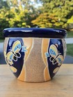 Ceramic Glazed Cobalt Navy Blue Planter Pot Jardiniere Butterfly Flowers 