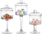 3 Piece Clear Glass Apothecary Jar Set With Lids Candy Storage Jars