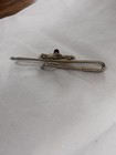 Vintage Gold Tone Tie Bar Red Stone Cabochon Ornate Knot Wirework Tie Clip