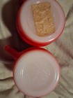 Vintage Fire King Red Ombre Stacking Glass Coffee Cup Mug Set 2 Anchor Hocking