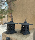  2  Chinese Cast Iron Pagoda Patio Garden Candle Holder Hanging Lantern