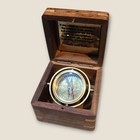 Vintage Stanley London Brass Compass Wood Box Y2k 3 25x3 25in Nautical Rotating