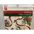 Christmas Tablecloth Holly Berry Fabric Poly Oblong 60x84 Town   Country New