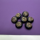 Vintage Glass Buttons Black Gold Tone Beautifully Embellished Lot Of 7