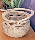 Natural Woven Seagrass Round Loop Handle Basket Boho Decor Multi Purpose Beige