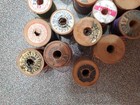 27 Vintage Wooden Spools Sewing Thread Mixed Colors Sizes Types