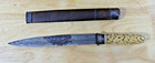 Antique Burmese Dha Dagger Carved Totem Figures Silver Fastenings Wood Sheath 29
