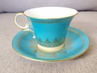 Aynsley Teacup   Saucer Set Blue With Gorgeous Floral Pattern Antique Vintage