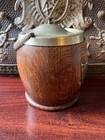 Antique English Oak Wooden Biscuit Barrel With Ironstone Insert - C  1900